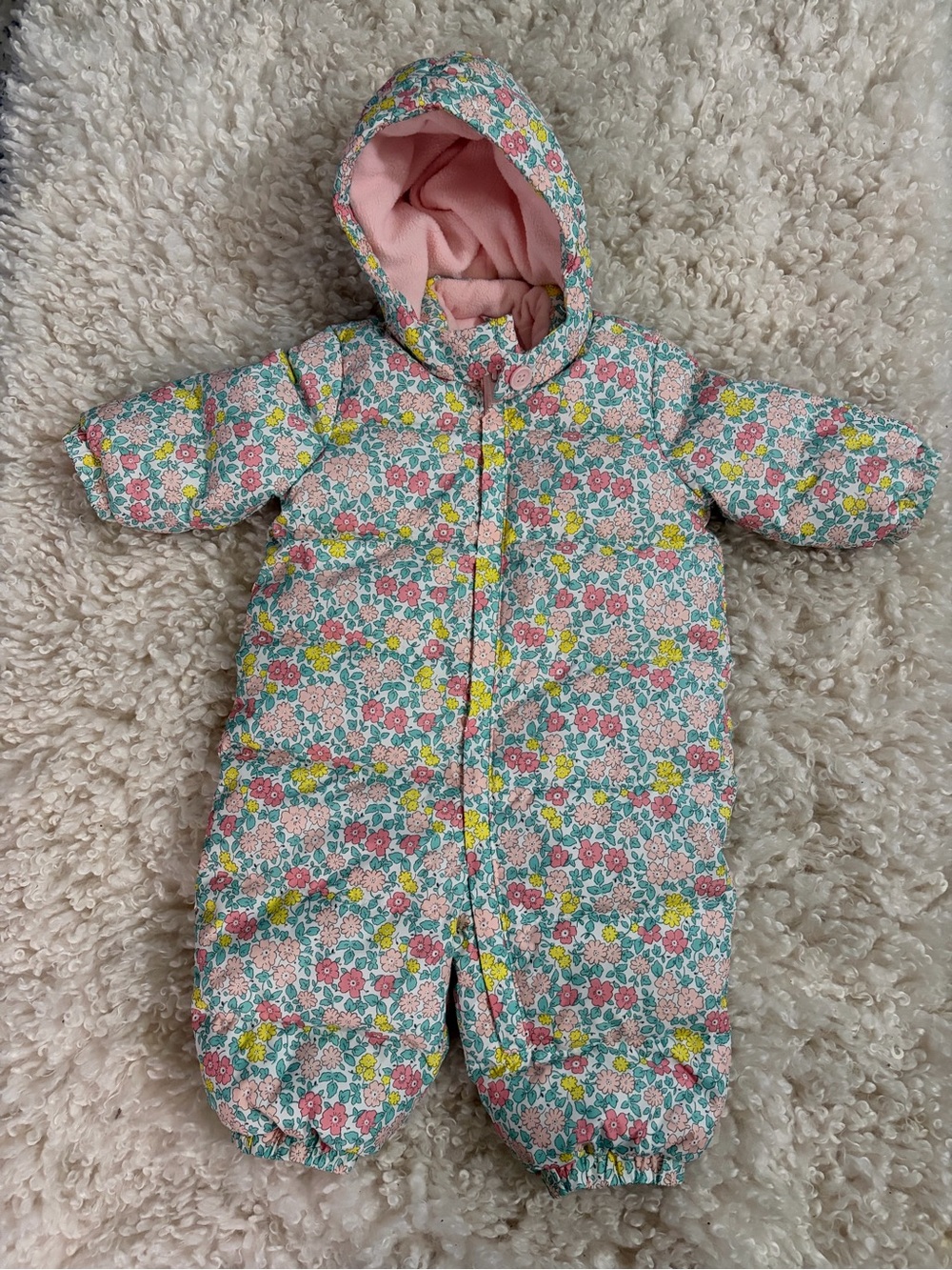 Pink Floral Hooded Baby Snowsuit - Cozy Floral Print